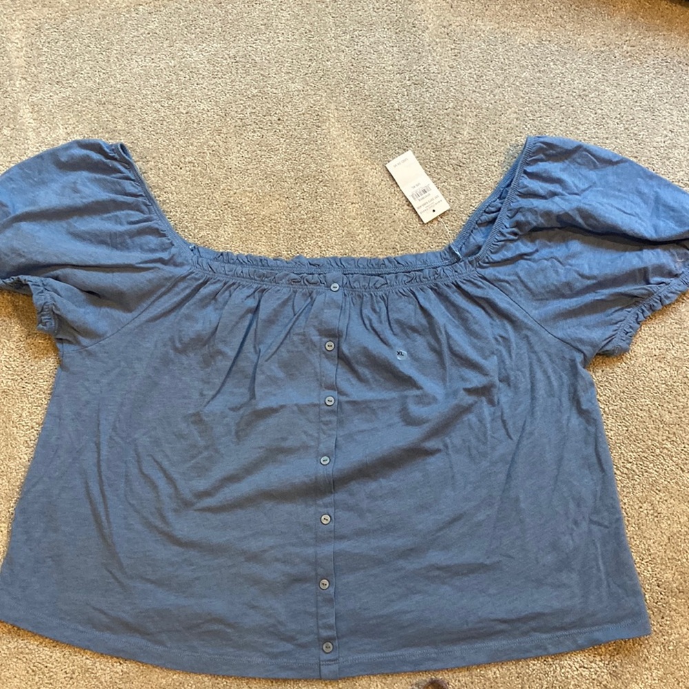 American Eagle Puff Sleeve Button Up Top - xl